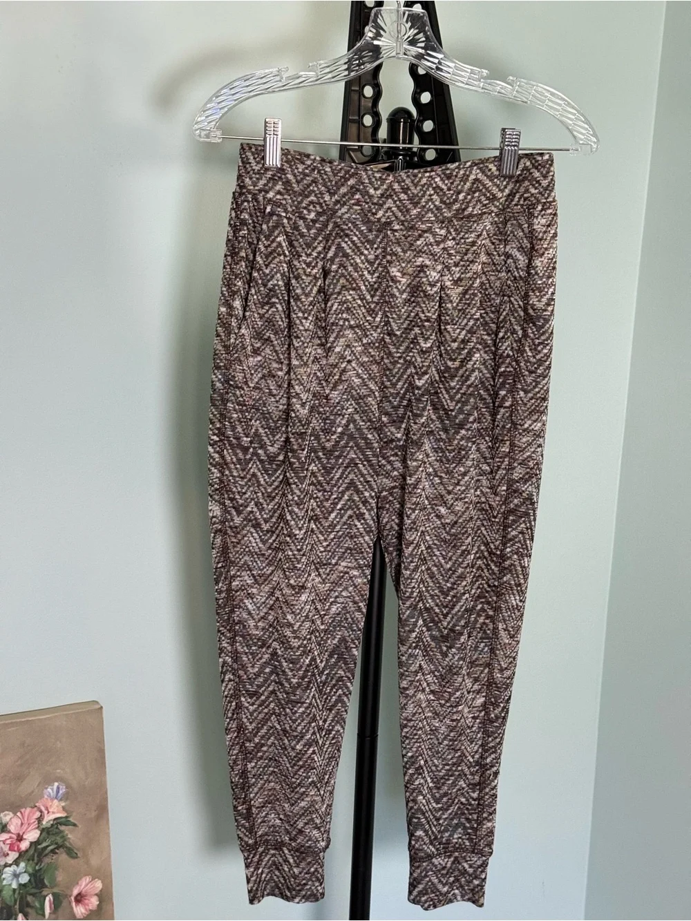 Free People Chevron Knit Joggers in Brown and Cream Size Small